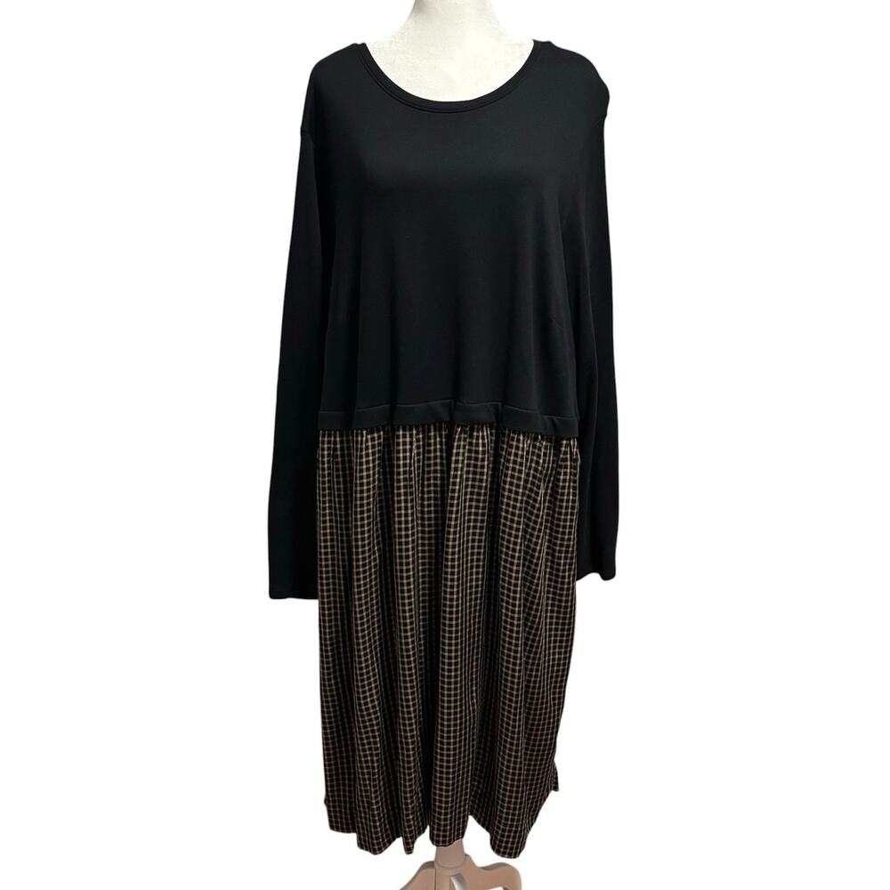 J Jill Plus Size 3X Mixed Media Midi Dress Plaid Check Pockets Long Sleeve